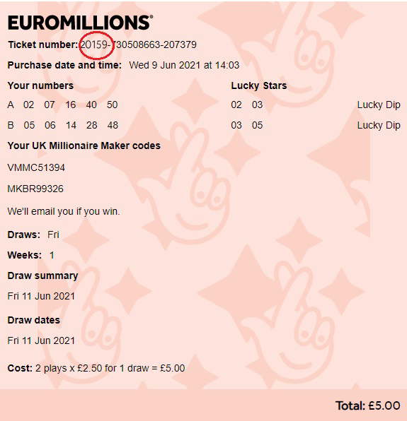 Euromillions draw based game