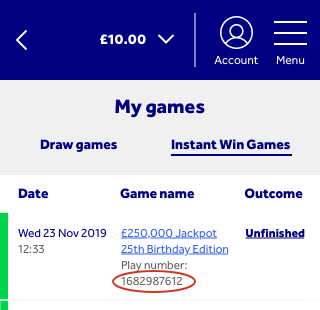 National Lottery Instant win