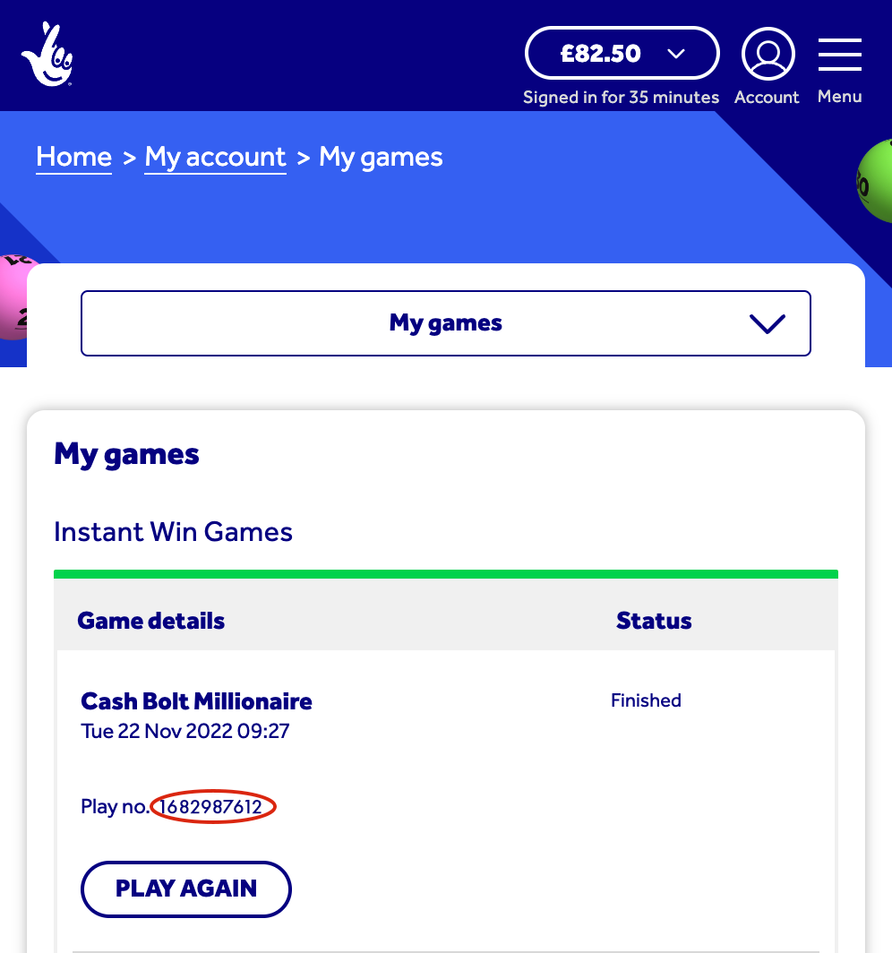 National Lottery Instant win