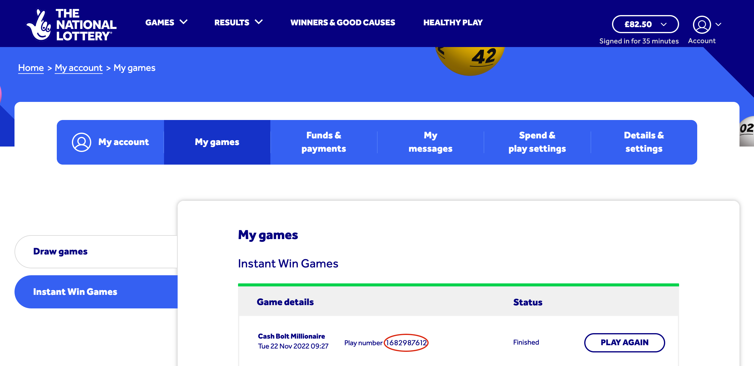 National Lottery Instant win