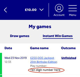 National Lottery Instant win